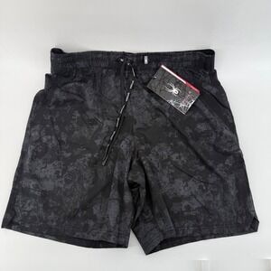 Spyder Active Men's Large Black Camo Athletic Shorts ProW-B‎ Zip Pocket